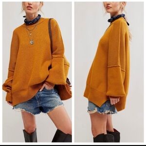 Free People Oversized Mustard Yellow Slouchy Sweater Tunic